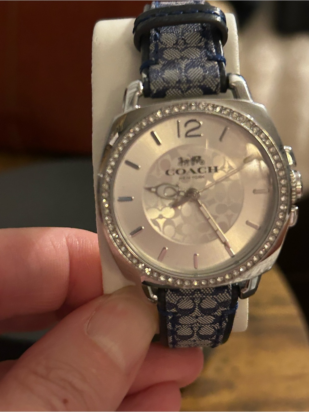 Coach Women's Silver Dial Watch with Blue Signature Strap